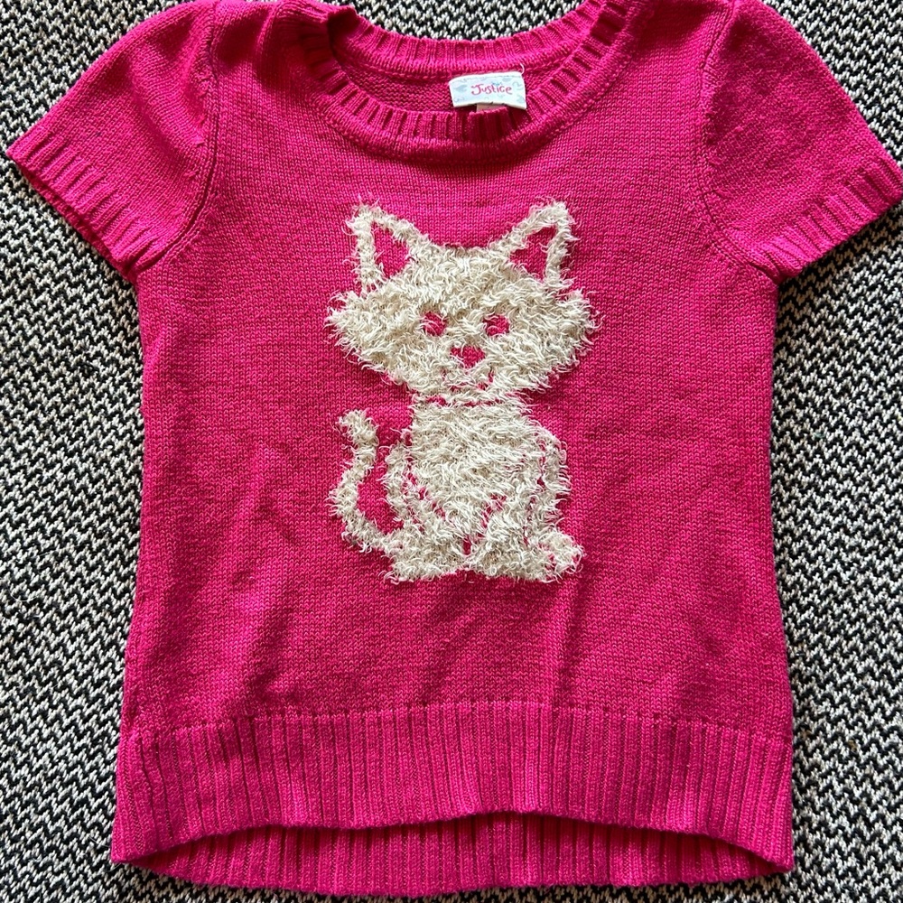 Adorable and Soft Justice Pink Knit Sweater with Cat Design